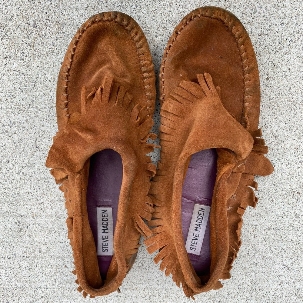 Steve Madden Tan Moccasins with Fringe